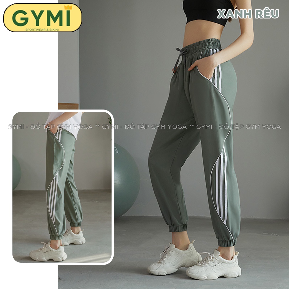 Quần jogger tập gym yoga nữ GYMI QJ09 dáng rộng thể thao chất gió giấy 1 lớp thoáng mát ít co giãn