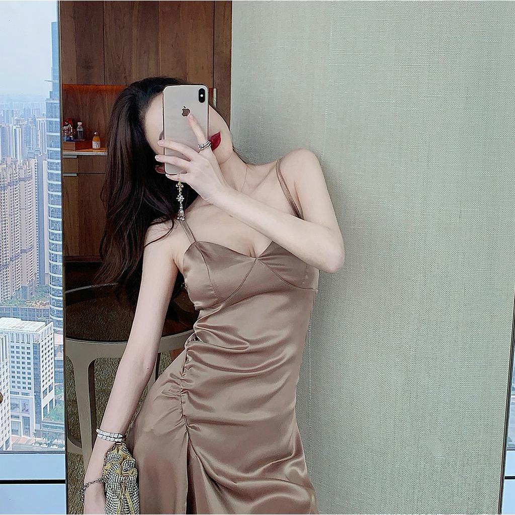 DUNEA Đầm hai dây cổ chữ V thời trang quyến rũ cho nữ