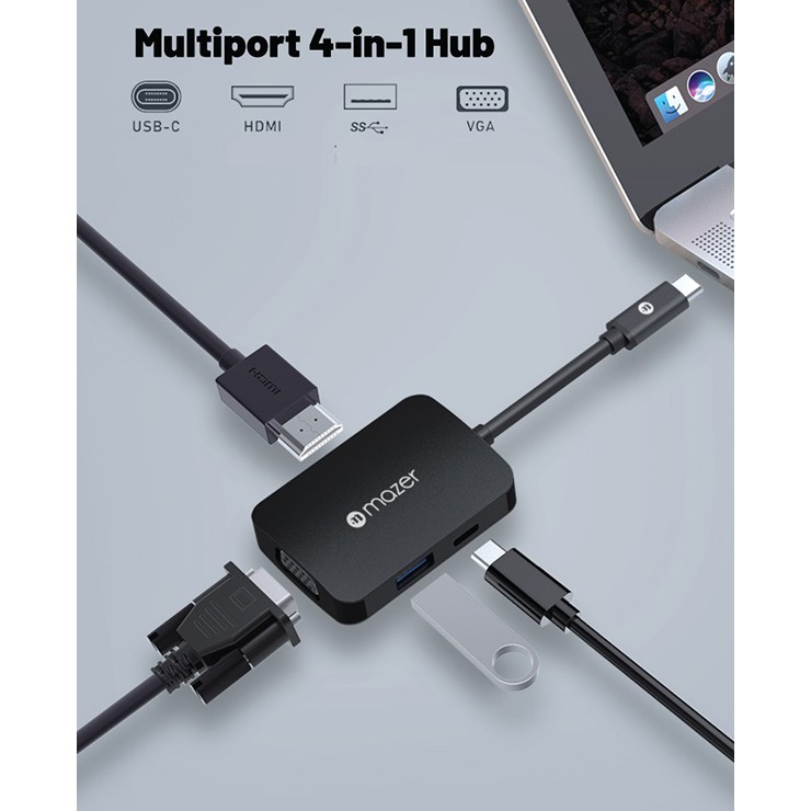 Hub Mazer 4in1: HDMI, VGA, USB, USB-C Power Delivery