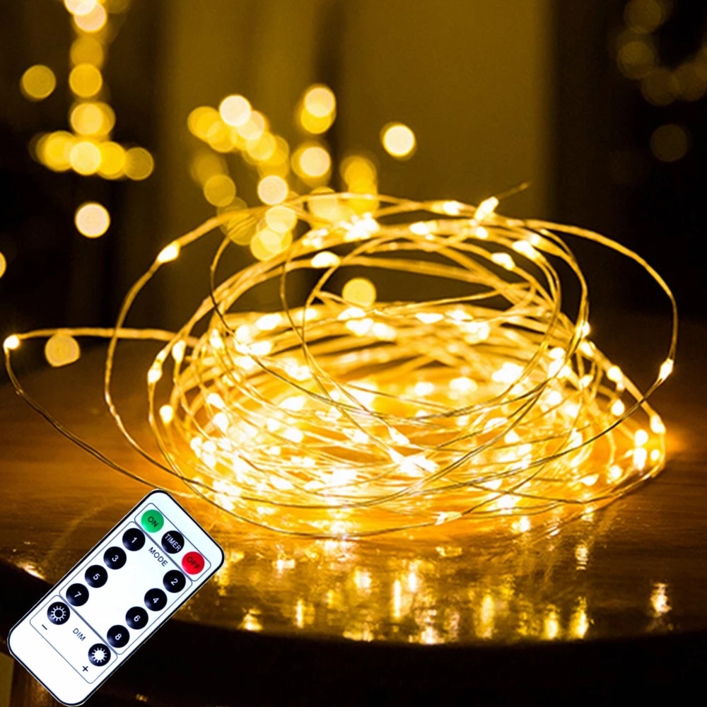 Dây Đèn LED 50 / 100 Bóng 5 / 10M Kèm Điều Khiển Từ Xa Trang Trí Sân Vườn
