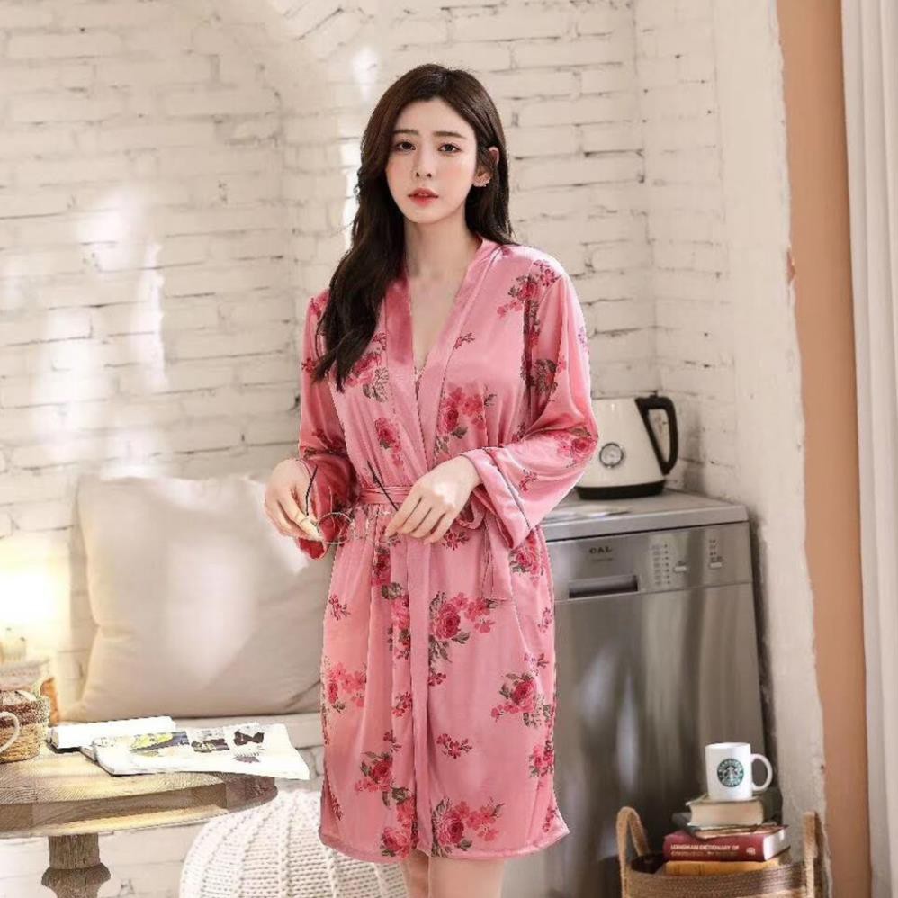 Đồ ngủ vải lụa Kimono Sexy + kèm áo khoác Màu sắc sexy 👈