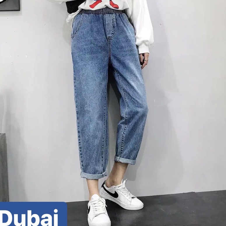 QUẦN BAGGY JEAN NỮ CHẤT BÒ XANH LƯNG THUN CẠP CHUN NHẬT HÀN LƯNG CAO NÂNG MÔNG DB-330 - DUBAI FASHION