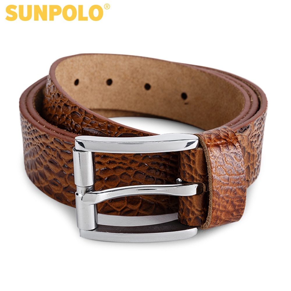 Thắt lưng nam da bò SUNPOLO Đen Nâu Bò - BS06DNB