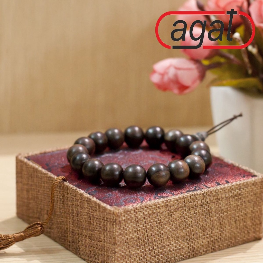 Vòng Phong Thủy AGAT Gỗ Mun Chất Đẹp Cao Cấp,Dây Xâu Cực Bền Đem Lại May Mắn,Tài Lộc Màu Đen- Hạt Vòng 12mm V117-VN