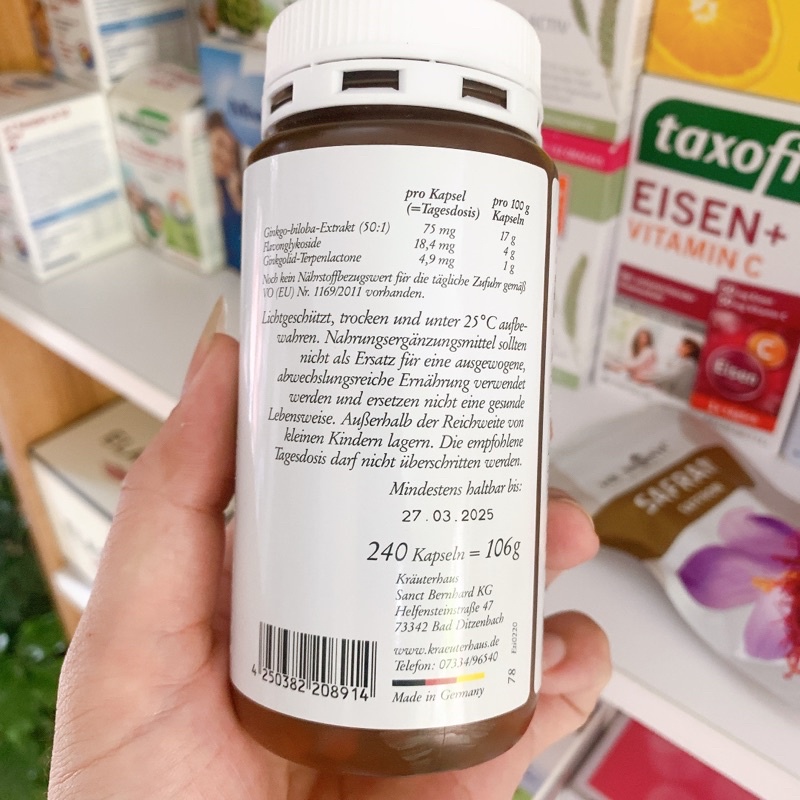 Viên uống bổ não Ginkgo Sanct Bernhard 75mg - Lọ 240 Viên