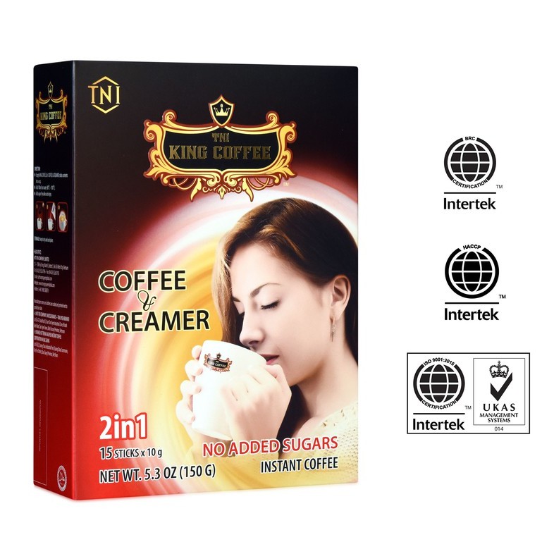 Cà Phê Hòa Tan 2IN1 Cà phê và bột kem không sữa KING COFFEE - Hộp 15 gói x 10g - Không đường