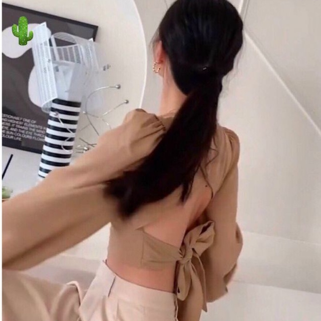 Áo kiểu cổ U tay phồng nơ lưng sau( Có mod ngực) siêu đẹp cao cấp