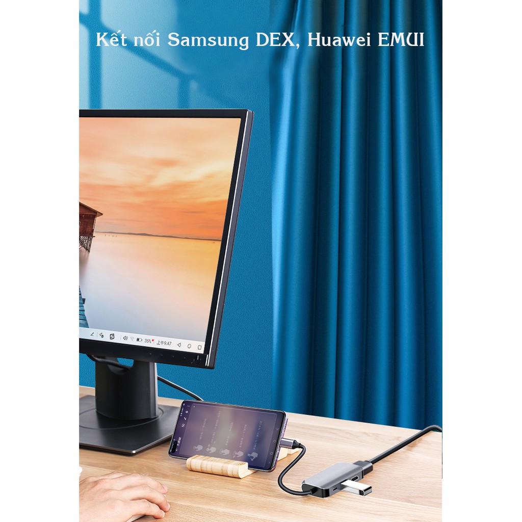 Cáp chuyển đổi USB Type c to HDMI, VGA, USB A, USB C 4in1 dùng cho Macbook, Dell XPS, HP Envy, SAMSUNG DEX  cao cấp