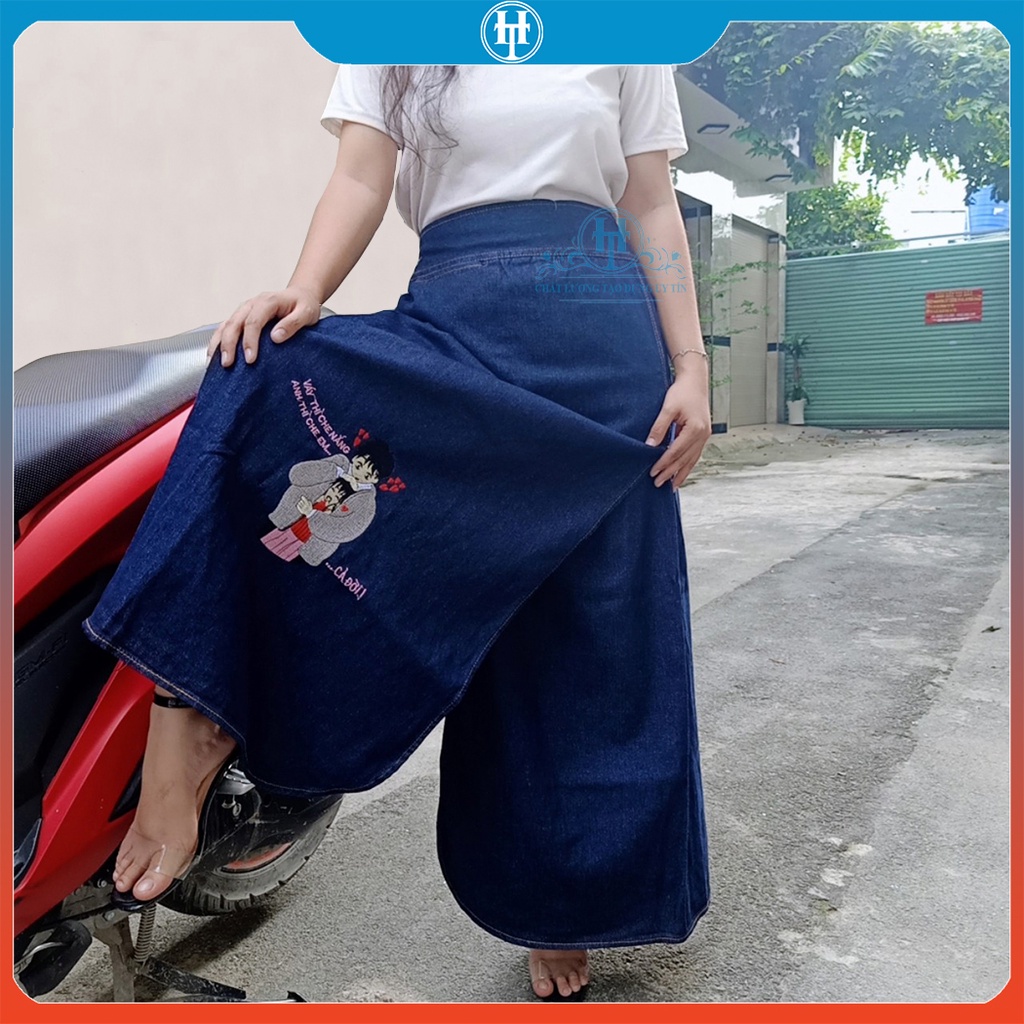 VÁY CHỐNG NẮNG JEAN XẺ TÀ Thêu Họa Tiết Tình Yêu Lãng Mạn Phù Hợp Để Tặng Người Yêu Thương H&T Fashion