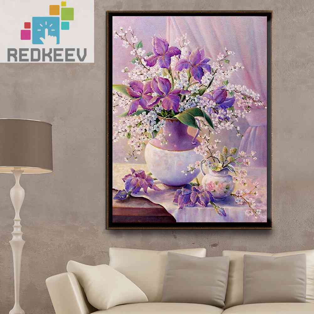 Bộ Tranh Đính Đá 5D Tự Làm Hình Chậu Hoa Lãng Mạn