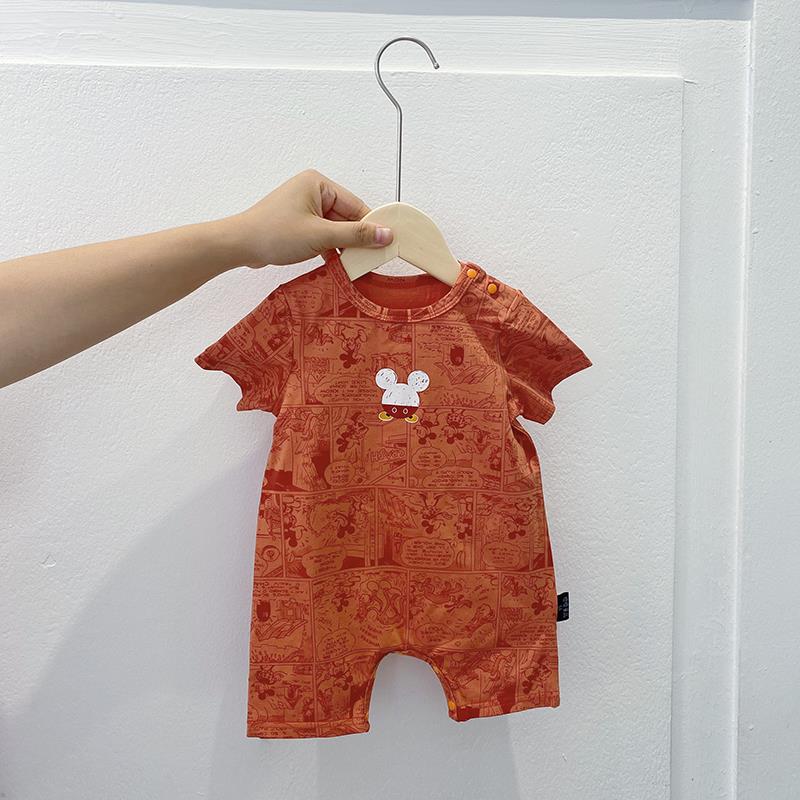 Áo Liền Quần Ngắn Tay Hình Chuột Mickey Cho Bé Từ 0-24 Tháng Tuổi