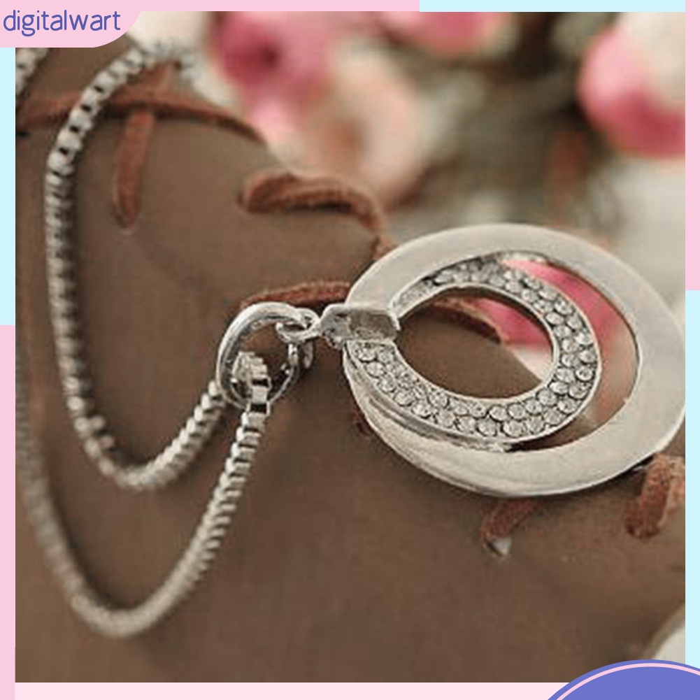 Dây chuyền dáng dài mặt hình tròn bằng hợp kim dính đá nhân tạo cho nữ