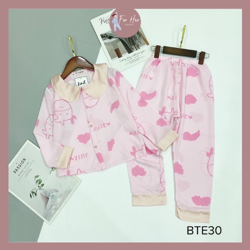 Đồ ngủ pizama cổ sen dài tay cho bé gái vải lụa mango cao cấp pijama cực xinh cho bé từ 10kg - 32kg