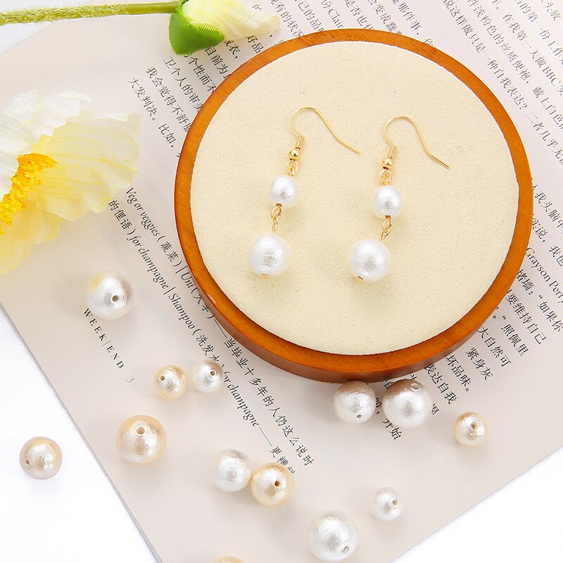 Hạt ngọc trai giả màu be kích thước 8-12mm dùng để làm đồ trang sức thủ công