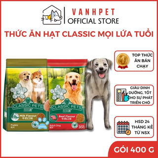 Thức ăn hạt khô Classic cho chó con Classic Pets vị sữa và chó lớn Classic Adult vị thịt bò gói 400G -  vanhpet