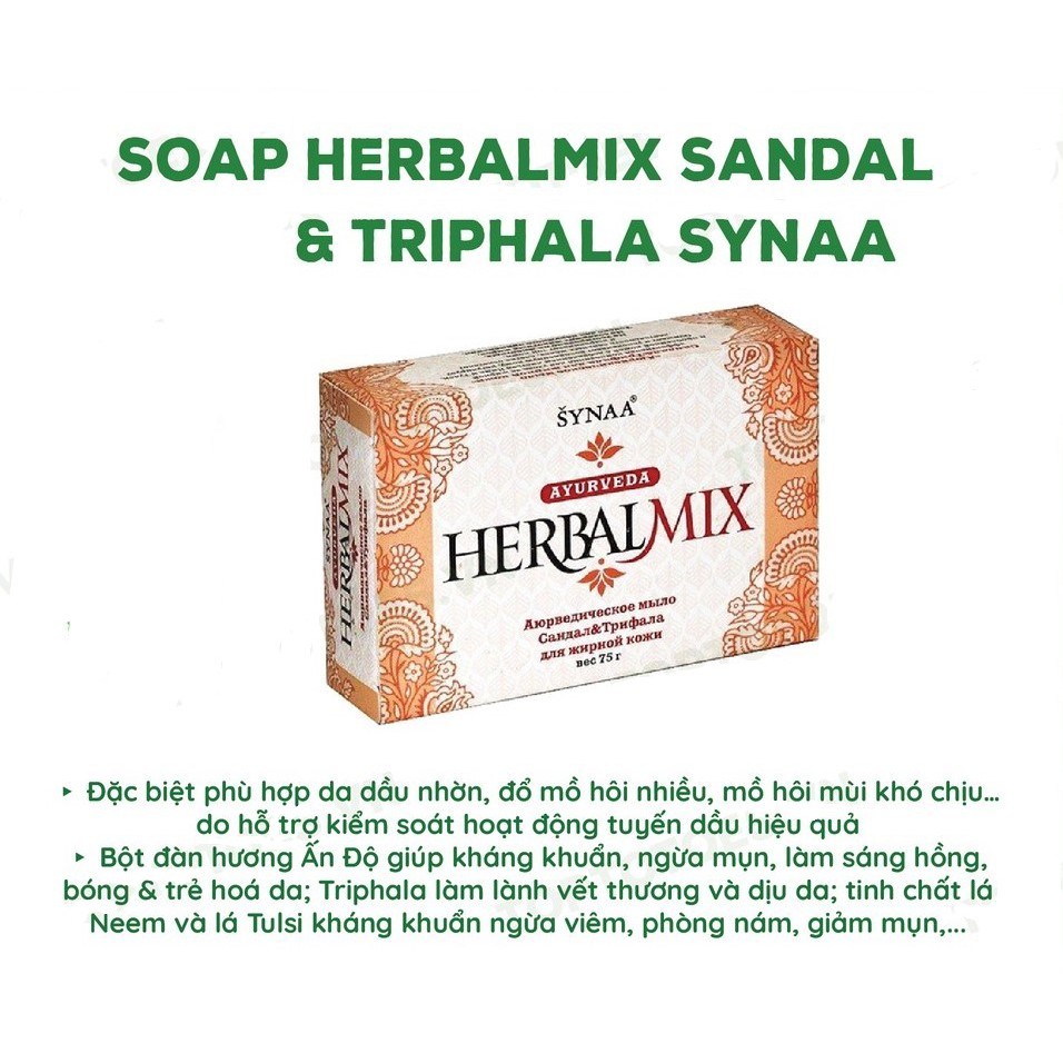 Soap tắm thảo mộc Ấn Độ HERBALMIX cho da dầu mụn giúp cải thiện các vấn đề về da như mụn lưng, đùi, viêm lỗ chân lông