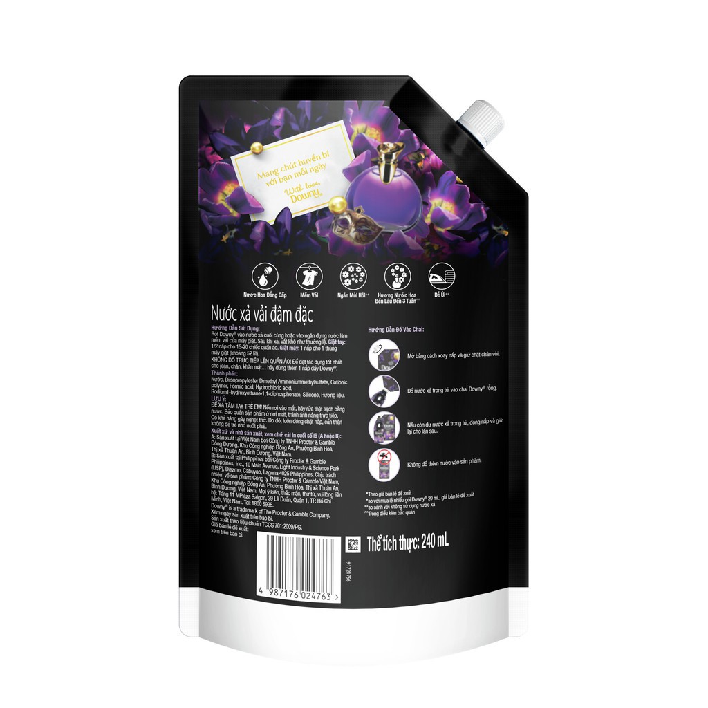 Nước Xả Vải Downy Dạng Túi Hương Nước Hoa Huyền Bí - Túi 240ml giá siêu hot