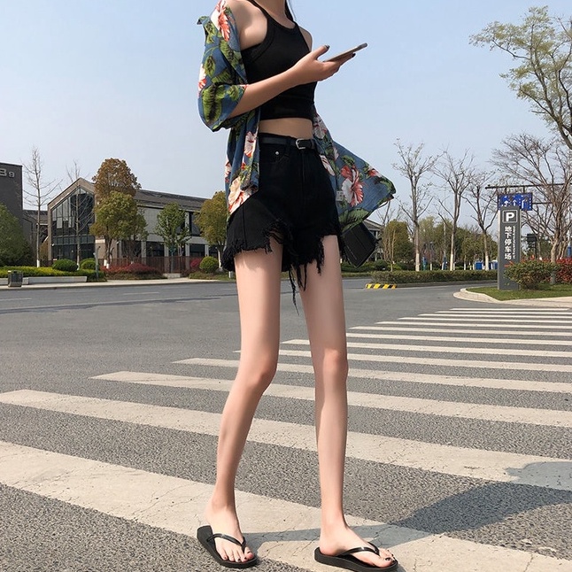 Xả Kho : XK006 Quần short jean nữ ngắn tua rua lưng cao thời trang cho nữ nhiều màu tùy chọn phối rách denim cotton