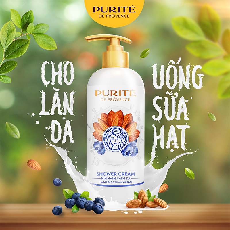 SỮA TẮM PURITE MỊN MÀNG SÁNG DA HẠNH NHÂN VÀ VIỆT QUẤT 830ML