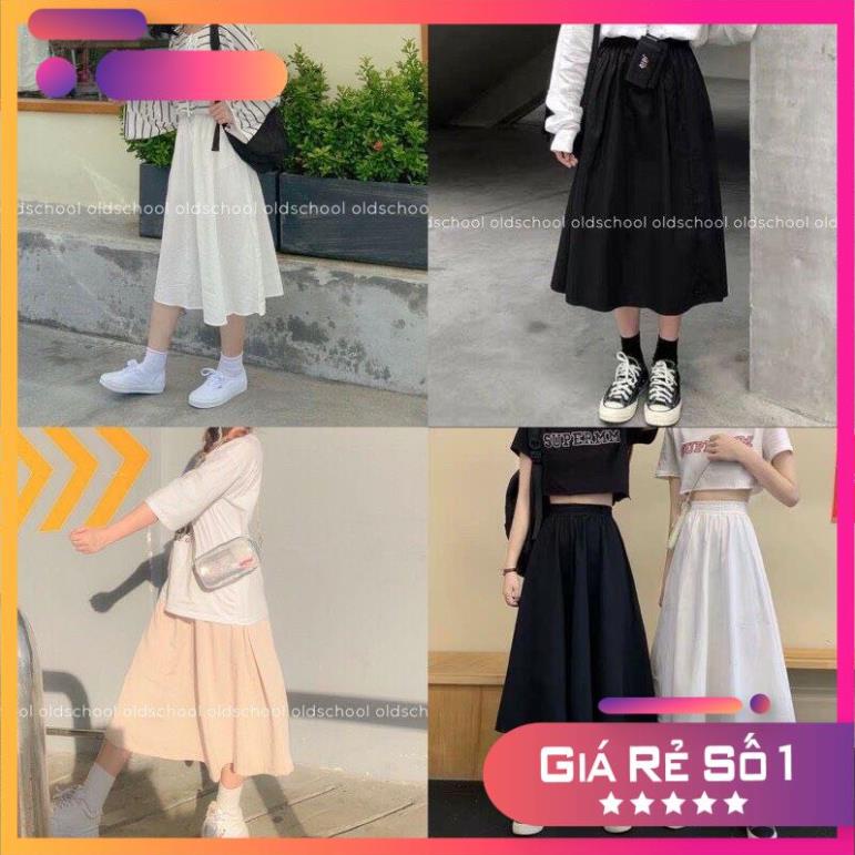 Chân Váy Dài Ulzzang Phong Cách Hàn Quốc Chất Thô Kaki Mềm Thiết Kế Lưng Chun Freesize