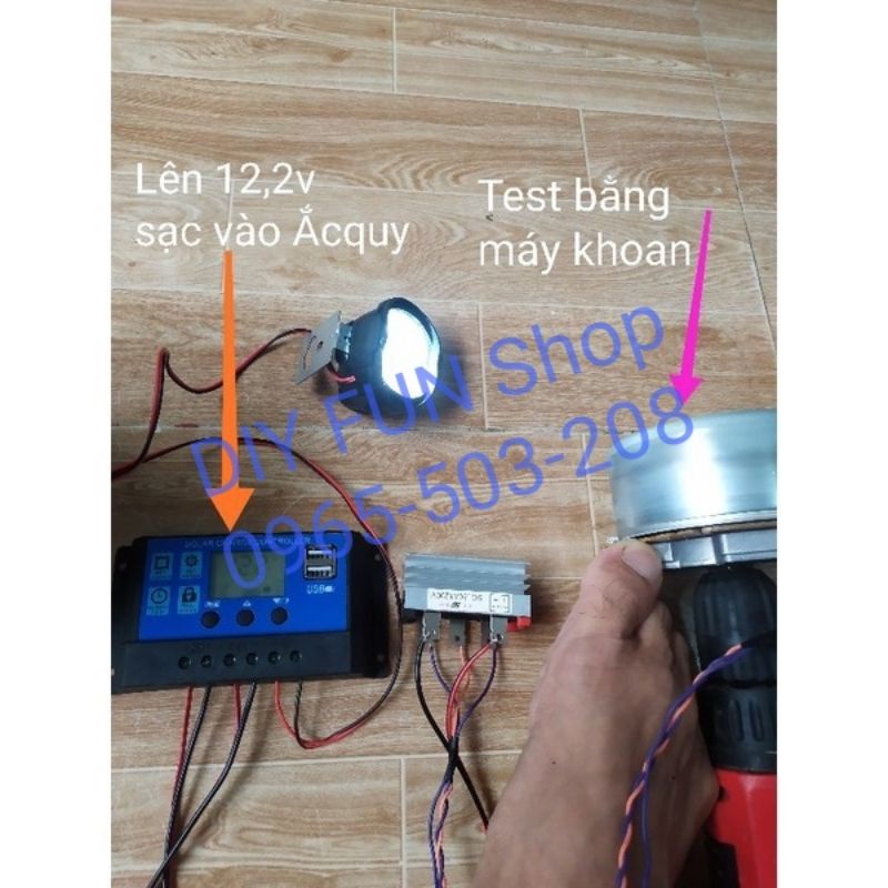 Điện Gió Sạc Ắc quy 12v / 24v với Combo Servo 200w thay motor BLDC 9,4w tròn