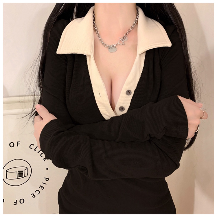 Đầm Polo Tay Dài Dáng Ôm Ngắn Phong Cách Hàn Quốc Thời Trang Mùa Thu Cho Nữ