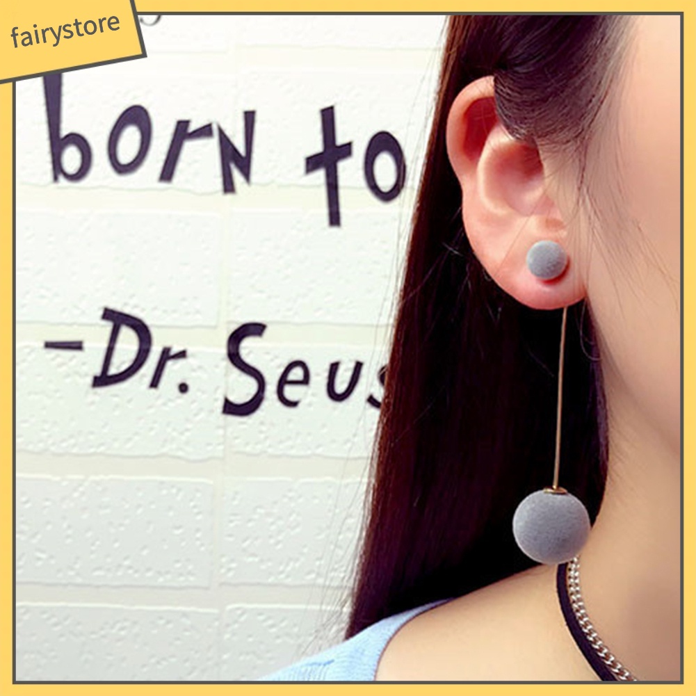 Khuyên Tai Dáng Dài Đính Quả Bông bằng Lông thú giả xinh xắn