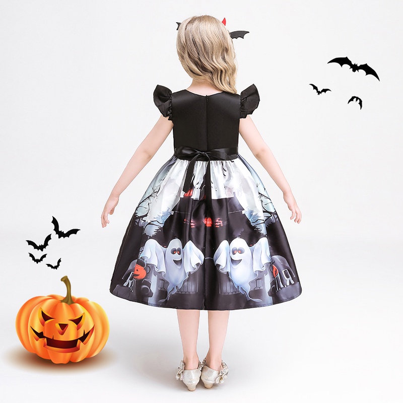 Set 3 món MQATZ Đầm công chúa Halloween có túi đựng và băng đô dành cho bé gái