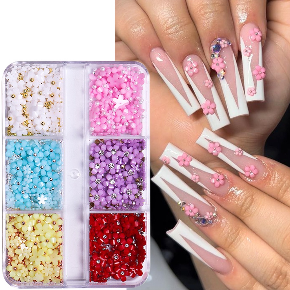 Phụ Kiện Trang Trí Móng Tay 3D Hình Bông Hoa Xinh Xắn