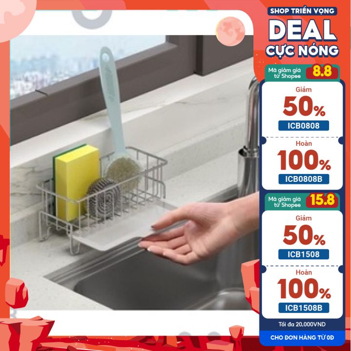 Kệ rổ đựng đồ rửa chén có khay hứng nước - Inox 304 nhỏ gọn tiện lợi không rỉ sét