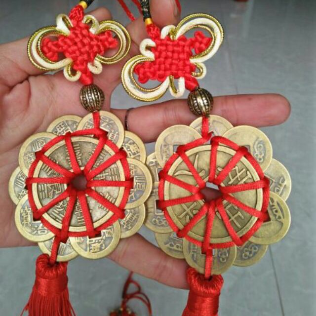 Chuỗi Đồng Xu Mai Hoa Thập Toàn Chất Đồng THật treo xe, treo bàn làm việc, treo quầy thu ngân, thuật phong thủy