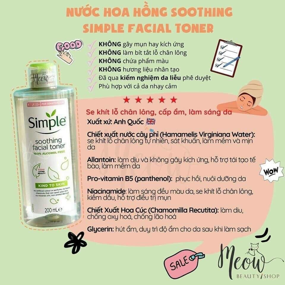Bộ chăm sóc làm sạch da Sữa rửa mặt, Tẩy trang, Nước hoa hồng Toner hãng Simple UK cho da nhạy cảm | BigBuy360 - bigbuy360.vn