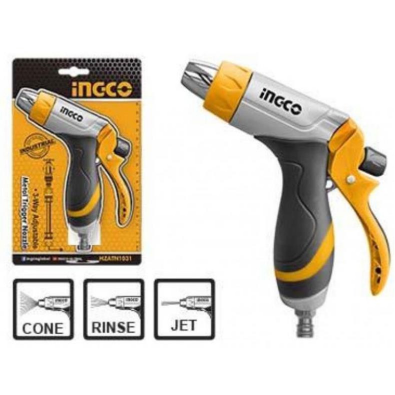 Vòi Xịt Phun Nước Tưới Cây Chỉnh Tia Lõi Kim Loại cao cấp INGCO HZATN1031- 3 chế độ kiểu phun