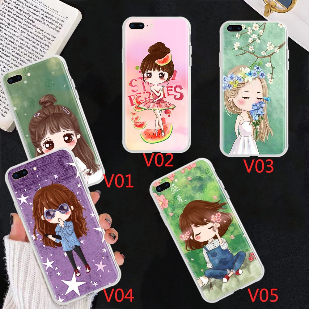 Ốp Lưng Dẻo Trong Suốt In Hình Cô Gái Dễ Thương Cho Iphone 8 7 6s 6 Plus 5 5s Se 5c 4 4s Va115