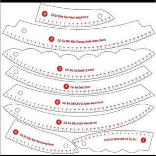 Bộ thước 8 cây vẽ cổ áo dài và các loại cổ áo khác
