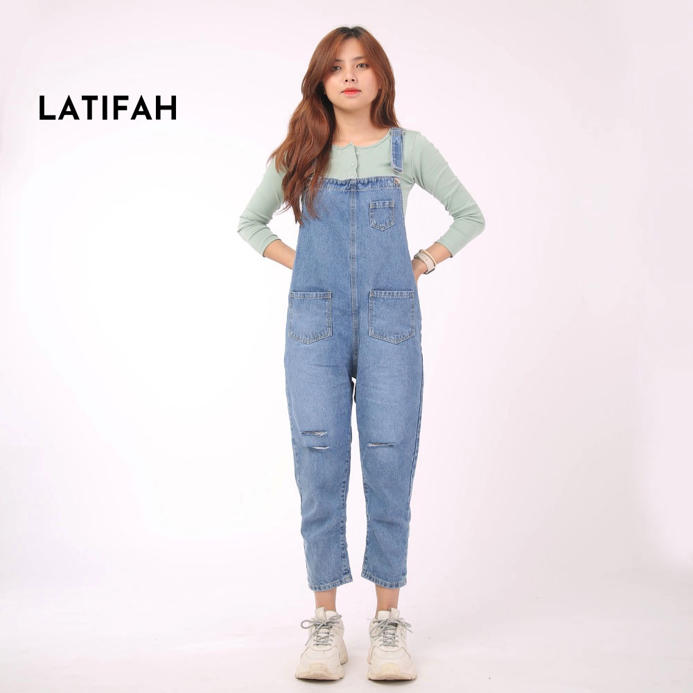 Quần yếm jean dài nữ LATIFAH YJ002 rách phong cách ulzzang hàn quốc