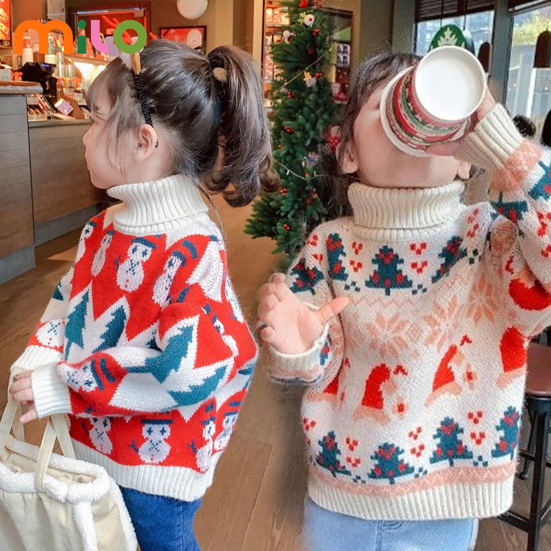 Milo Áo Sweater Dệt Kim Dày Chui Đầu Cổ Lọ Phong Cách Phương Tây Thời Trang Mùa Đông 2022 Cho Bé Gái