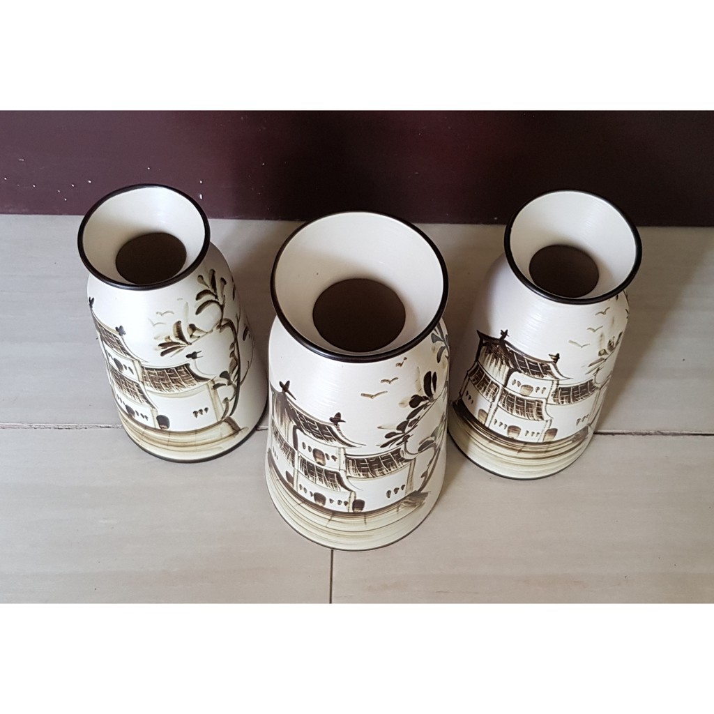 SET 3 LỌ cao 23, 25, 28cm, COMBO BÌNH HOA GỐM SỨ BÁT TRÀNG