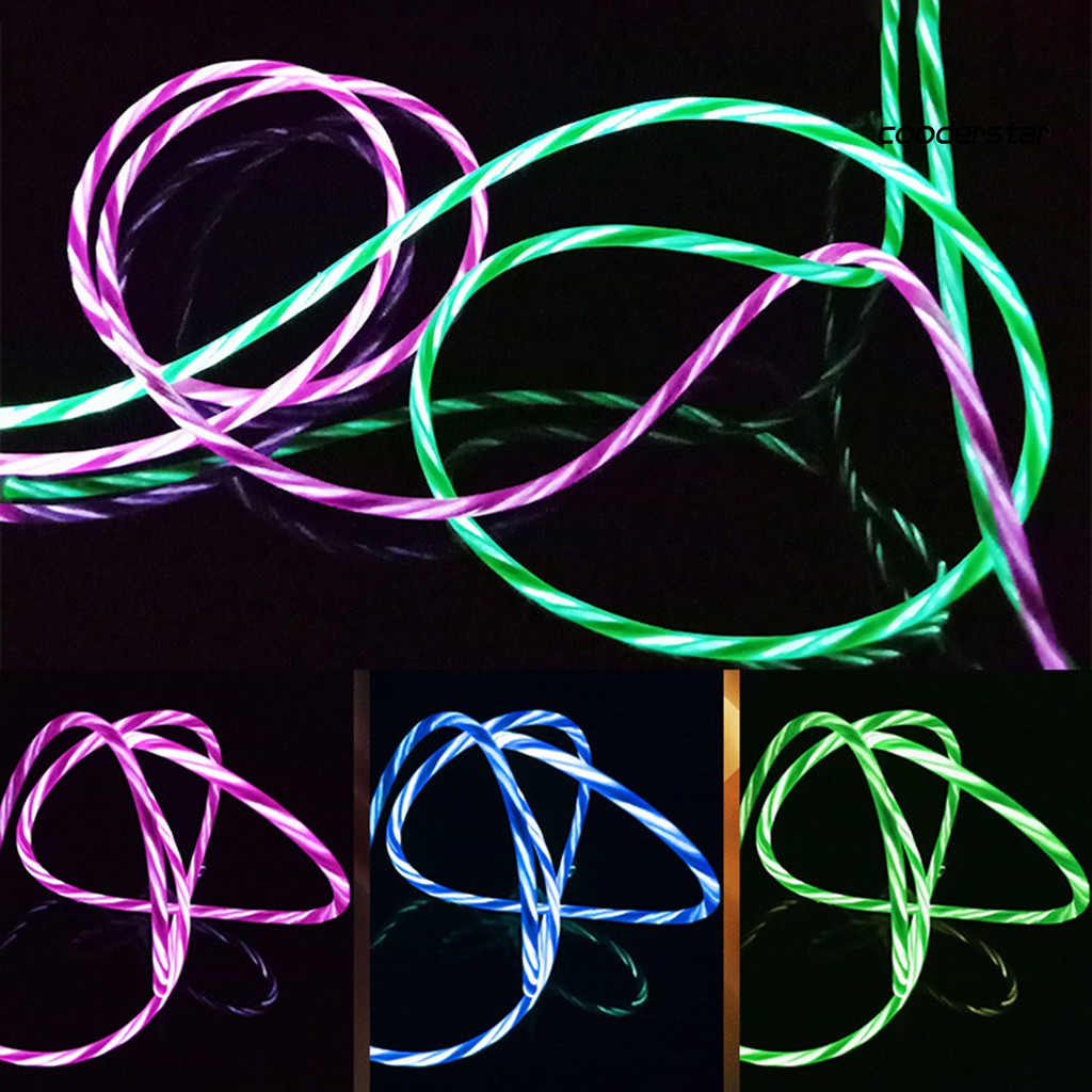 Dây cáp sạc nhanh truyền dữ liệu Micro USB Type C có đèn LED phát sáng thích hợp cho điện thoại Apple Android