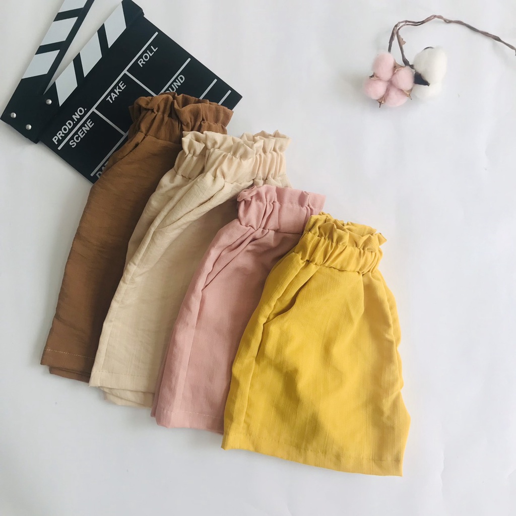 Quần Đùi Cạp Cao Bé Trai Bé Gái Chất Đũi Thoáng Mát Thấm Hút Mồ Hôi Size 10-35kg