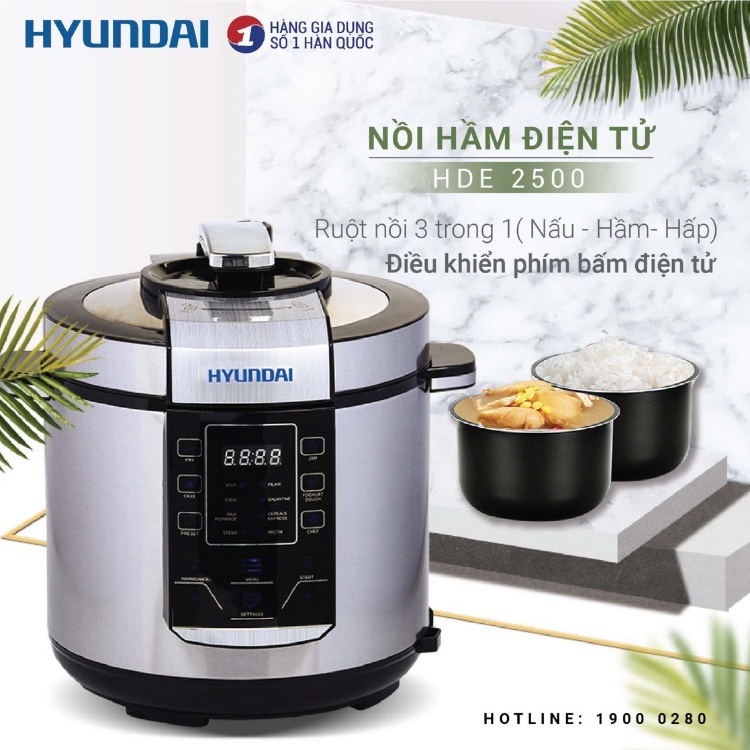 [Mã ELHADEV giảm 4% đơn 300K] Nồi hầm áp suất điện tử Hyundai HDE 2500S - 6L