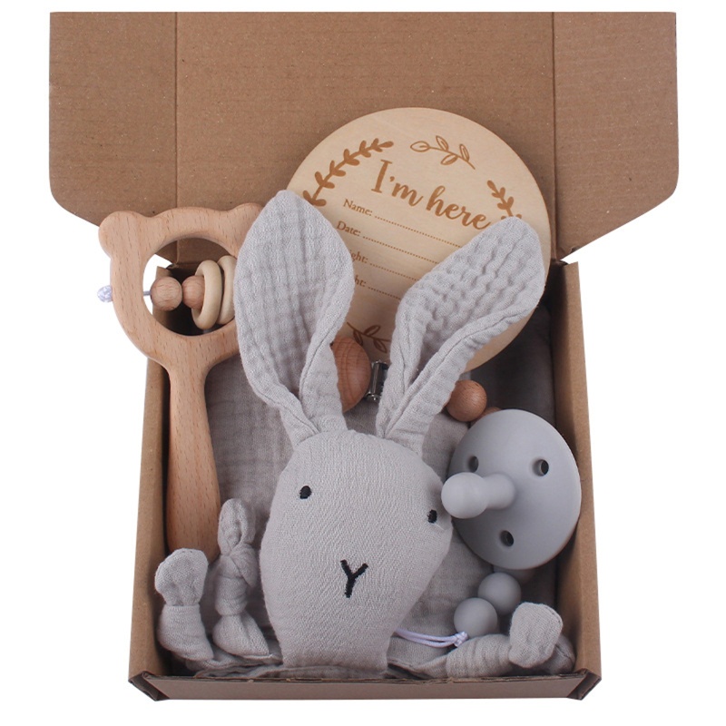 Bộ Thẻ Núm Vú Giả Hình Thỏ Kèm Khăn Lau Cho Bé Sơ Sinh