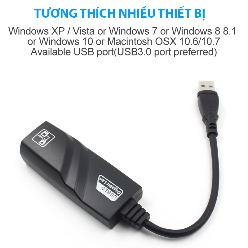 Cáp Chuyển Đổi USB to Lan 2.0 3.0 Sang Lan 10-100Mbps Gigabit dây chuyển đổi USB 2.0 3.0 sang cổng mạng lan RJ45