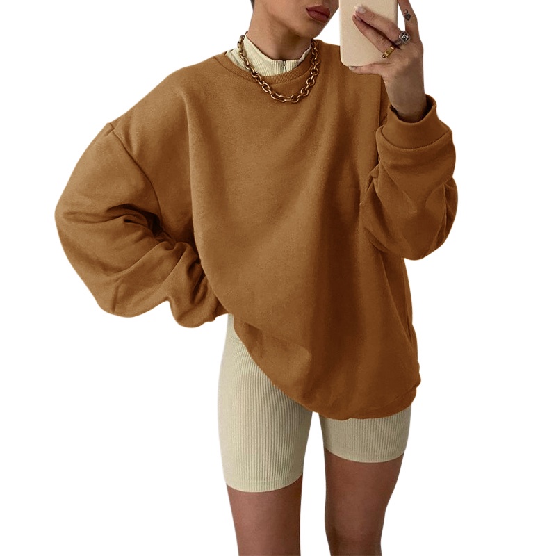 Áo sweatshirt nữ ZANZEA màu trơn cổ tròn tay dài thời trang đường phố Vintage kiểu Mỹ