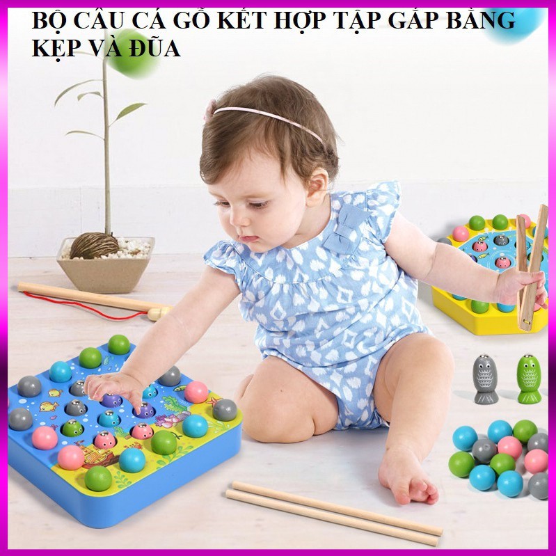 BỘ CÂU CÁ GỖ KẾT HỢP TẬP GẮP BẰNG KẸP VÀ ĐŨA_babydragon