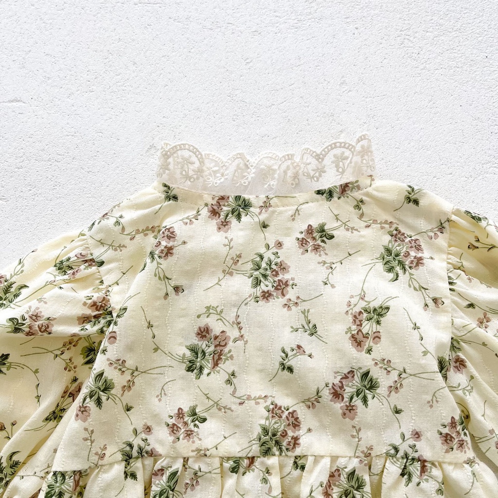 Áo liền quần dài tay in hoa cho bé gái sơ sinh