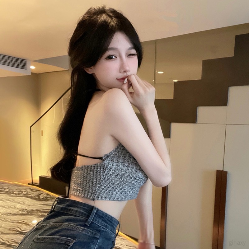 Áo Croptop Hai Dây Dệt Kim Màu Sắc Trơn Đính Nơ Phong Cách Hàn Quốc Dành Cho Nữ