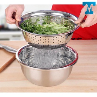 [HOT] Bộ Thau Rổ Inox 5 Món, dụng cụ nhà bếp, thau rửa rau, thịt, v.v