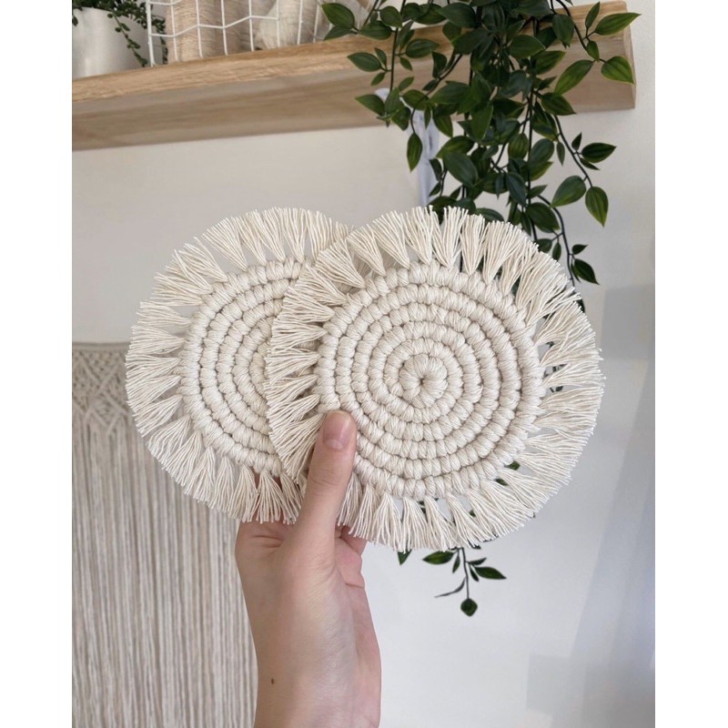 Lót ly macrame tết thủ công phong cách retro