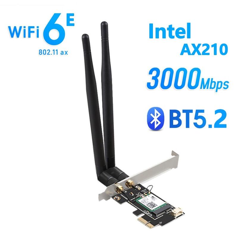 Thiết Bị Phát Wifi Không Dây Wi-Fi 6 Intel AX210 PCIe Bluetooth 5.2 3000Mbps 802.11A AX210NGW 6E Windows 10 Linux